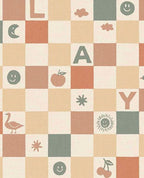 Alphabet Play wallpaper by Eijffinger – checkerboard letters and icons design