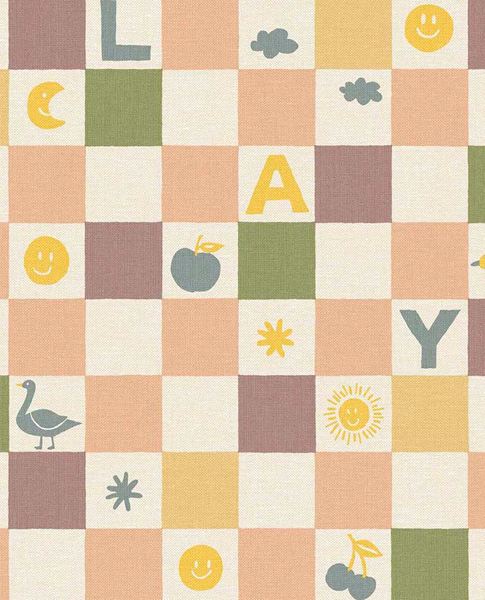 Alphabet Play wallpaper by Eijffinger – checkerboard letters and icons design