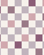 Patchwork Check wallpaper by Eijffinger in dusky mauve and lilac on cream, woven checkerboard squares