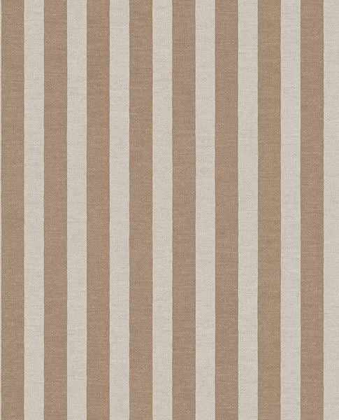 Storybook Stripe wallpaper by Eijffinger, vertical linen-textured stripes in warm taupe and cream, flat swatch