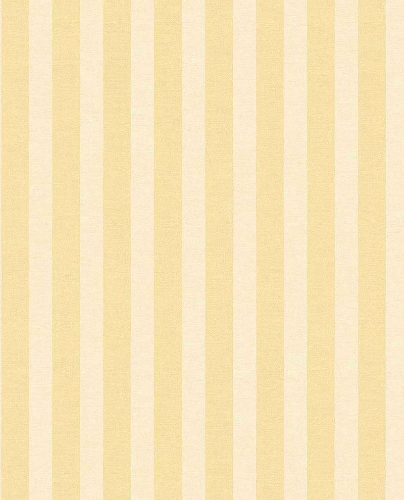 Storybook Stripe wallpaper by Eijffinger in soft buttery yellow and cream, woven vertical stripes