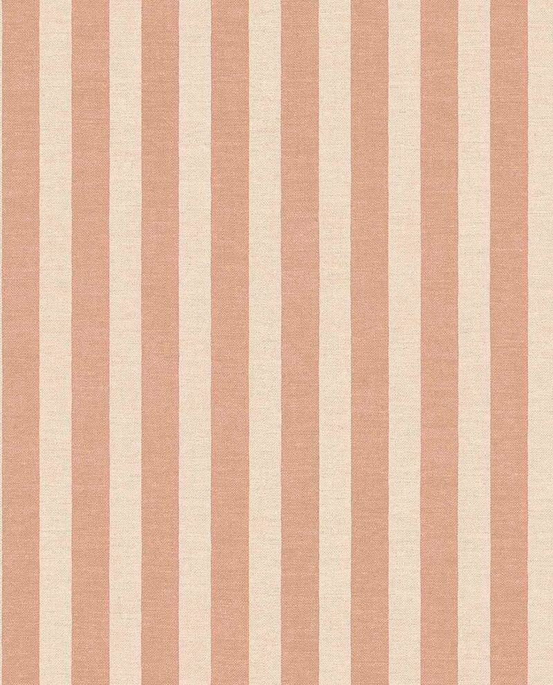 Storybook Stripe wallpaper by Eijffinger in terracotta and cream, linen-look vertical stripes