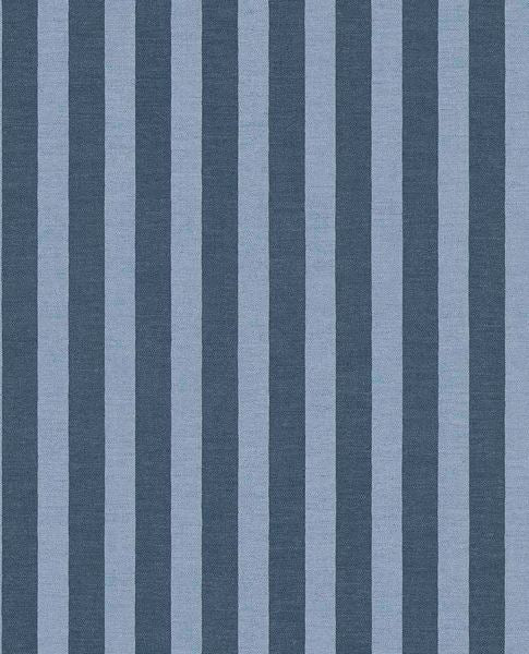 Storybook Stripe wallpaper by Eijffinger in deep navy and powder blue, woven vertical stripes