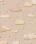 Cloud & Raindrop wallpaper by Eijffinger, embroidered-look clouds and dots in soft beige and tan on linen, flat swatch