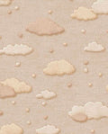 Cloud & Raindrop wallpaper by Eijffinger, embroidered-look clouds and dots in soft beige and tan on linen, flat swatch