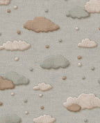 Cloud & Raindrop wallpaper by Eijffinger in sage green and taupe clouds with raindrop dots on grey linen