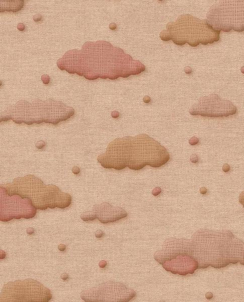 Cloud & Raindrop wallpaper by Eijffinger in dusky pink and clay clouds with dots on blush linen