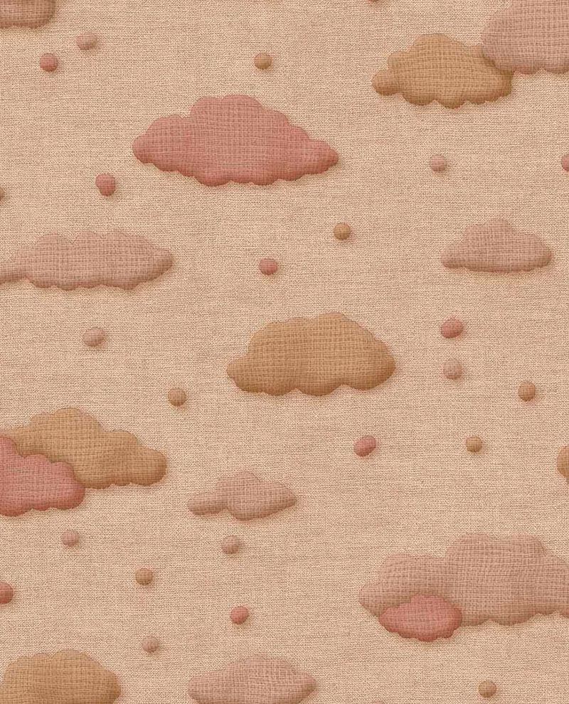Cloud & Raindrop wallpaper by Eijffinger in dusky pink and clay clouds with dots on blush linen