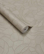 Pebble Relief wallpaper by Eijffinger in greige, organic pebble outline pattern shown on a rolled product shot