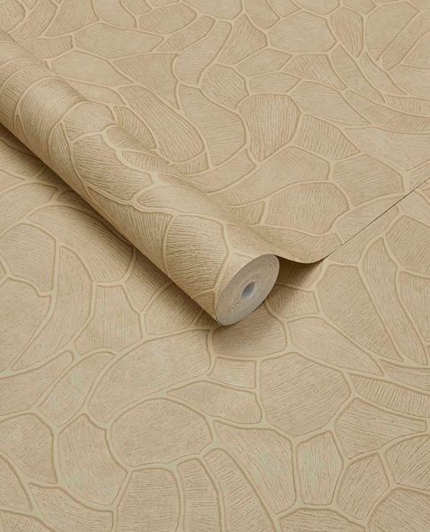 Pebble Relief wallpaper by Eijffinger in light sandy tan, pebble outline pattern, rolled product shot