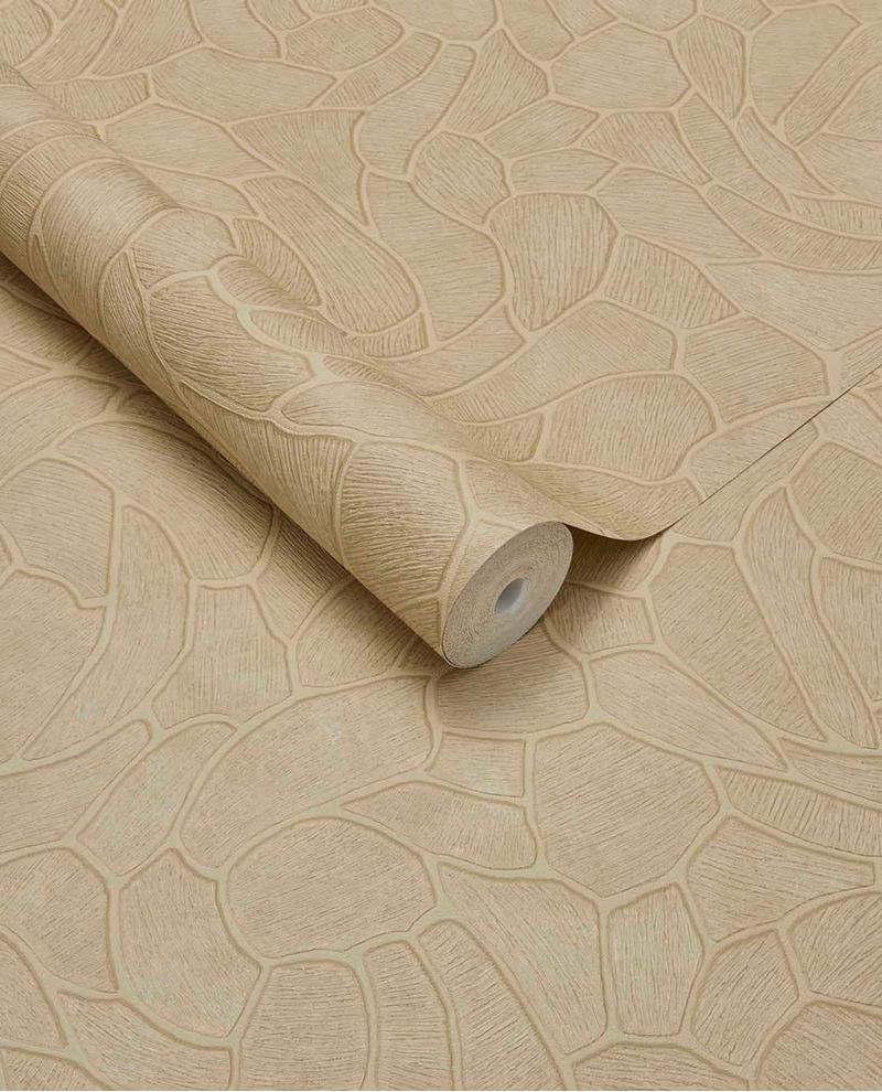 Pebble Relief wallpaper by Eijffinger in light sandy tan, pebble outline pattern, rolled product shot
