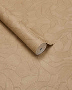 Pebble Relief wallpaper by Eijffinger in warm caramel tan, pebble outline pattern, rolled product shot