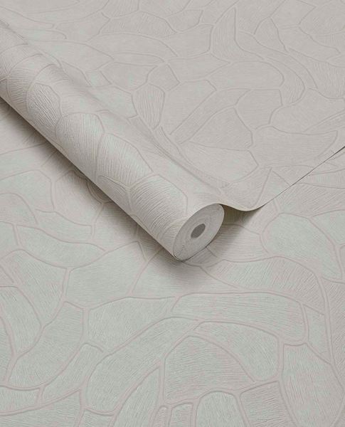 Pebble Relief wallpaper by Eijffinger in pale silver grey, pebble outline pattern, rolled product shot