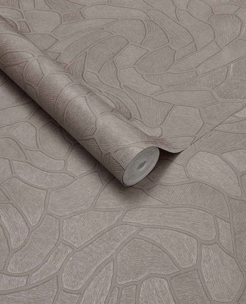 Pebble Relief wallpaper by Eijffinger in mushroom taupe, pebble outline pattern, rolled product shot