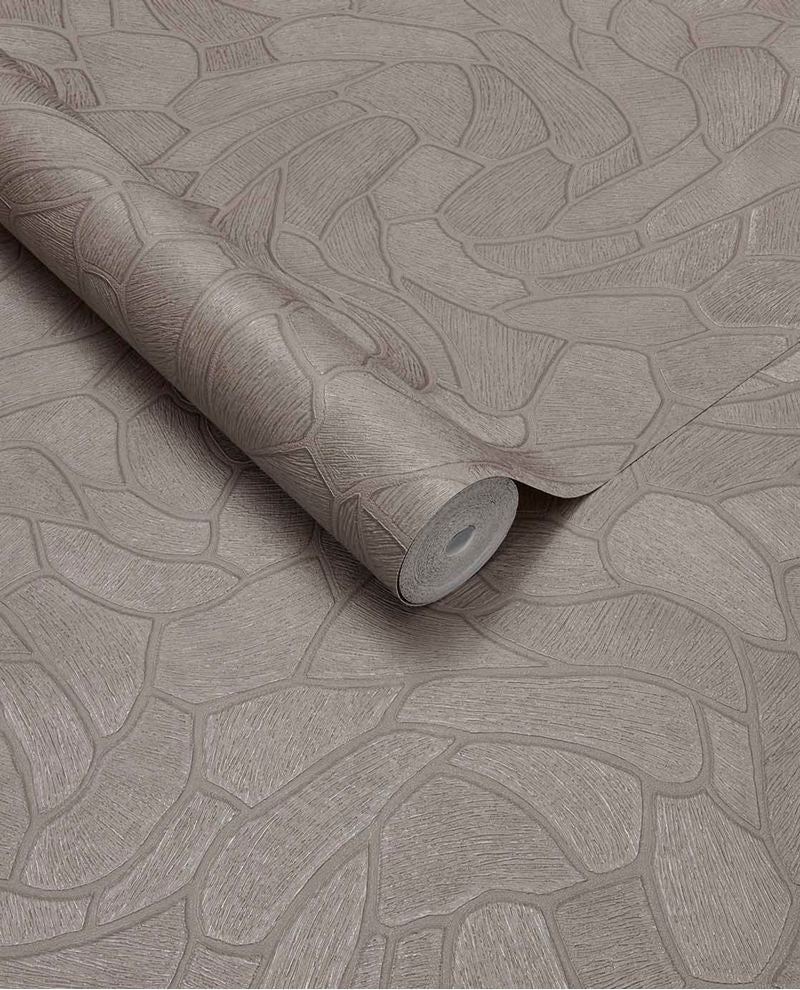 Pebble Relief wallpaper by Eijffinger in mushroom taupe, pebble outline pattern, rolled product shot