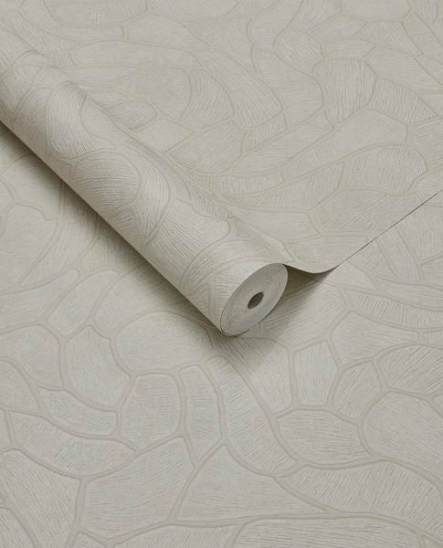 Pebble Relief wallpaper by Eijffinger in soft linen white, pebble outline pattern, rolled product shot