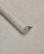 Pebble Relief wallpaper by Eijffinger in soft linen white, pebble outline pattern, rolled product shot