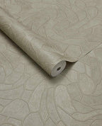 Pebble Relief wallpaper by Eijffinger in natural sage-grey, pebble outline pattern, rolled product shot