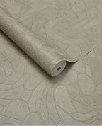 Pebble Relief wallpaper by Eijffinger in natural sage-grey, pebble outline pattern, rolled product shot