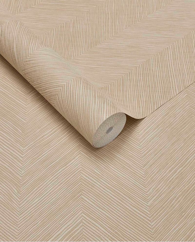 Soft Plaster Mural wall mural by Eijffinger, beige herringbone-textured roll partly unrolled on a flat surface
