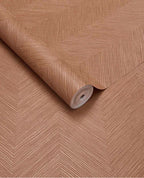 Woven Herringbone wallpaper by Eijffinger in terracotta clay, woven herringbone texture shown as a roll