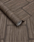 Woven Grid wallpaper by Eijffinger in chocolate brown, grasscloth weave with grid panel outlines, rolled product shot