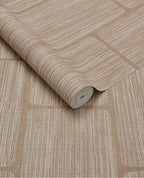 Woven Grid wallpaper by Eijffinger in clay sand, grasscloth weave with grid panel outlines, rolled product shot