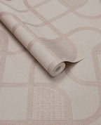 Looping Line wallpaper by Eijffinger in greige with dusty rose looping line motif, rolled product shot