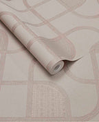 Looping Line wallpaper by Eijffinger in greige with dusty rose looping line motif, rolled product shot