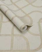 Looping Line wallpaper by Eijffinger in soft ivory with fine gold looping line motif, rolled product shot