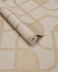 Looping Line wallpaper by Eijffinger in warm sand with gold looping line motif, rolled product shot