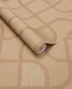 Looping Line wallpaper by Eijffinger in caramel tan with tonal looping line motif, rolled product shot