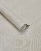 Raked Sand wallpaper by Eijffinger in linen cream, raked-sand combed wave relief texture, rolled product shot