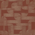 Hector wallpaper by Casamance in terracotta, flat swatch of the looping Art Deco lines in cream on rust