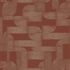 Hector wallpaper by Casamance in terracotta, flat swatch of the looping Art Deco lines in cream on rust