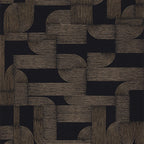 Hector wallpaper by Casamance, flat swatch of interlocking Art Deco curved lines in bronze on black