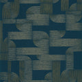 Hector wallpaper by Casamance in teal blue and gold, flat swatch of the interlocking Art Deco arches