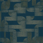 Hector wallpaper by Casamance in teal blue and gold, flat swatch of the interlocking Art Deco arches