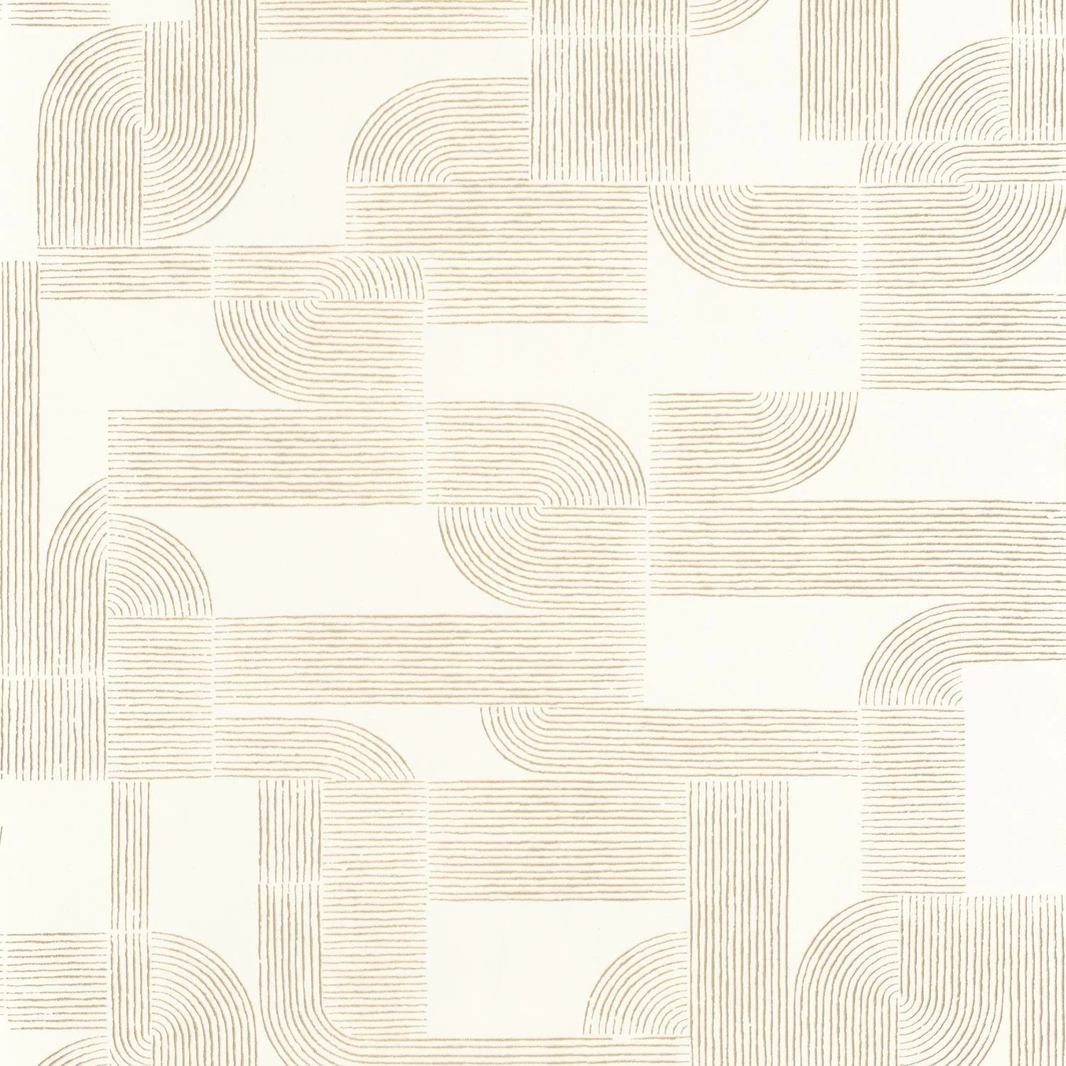 Hector wallpaper by Casamance in ivory, flat swatch of the looping Art Deco line pattern tone-on-tone