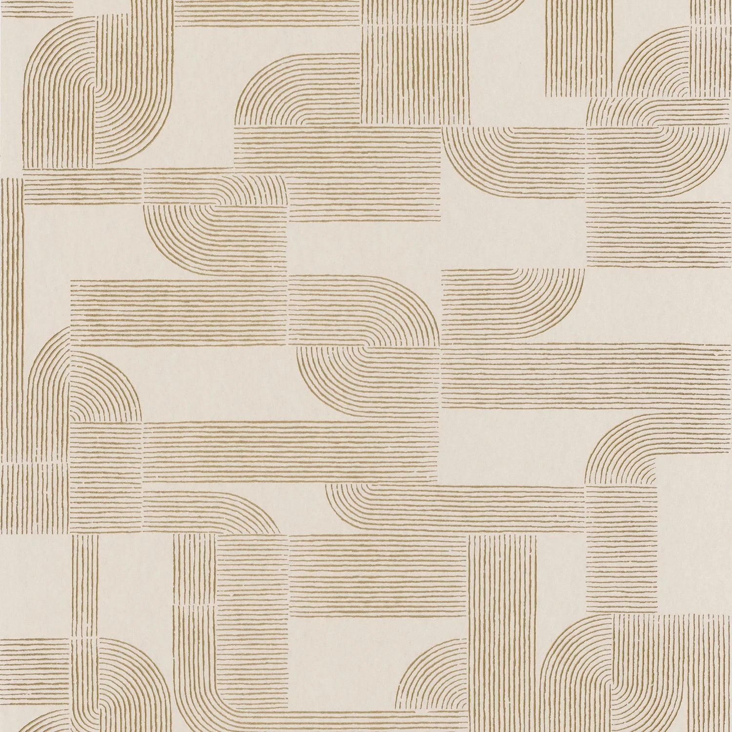 Hector wallpaper by Casamance in gold on cream, flat swatch of the interlocking arched-line motif