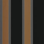 Flat swatch of Auteuil Stripe Black wallpaper by Casamance showing bold black and tan stripes with fine pinstripe detailing