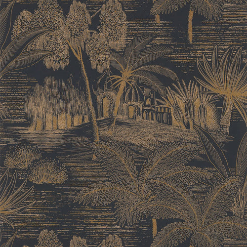 Baharia wallpaper by Casamance in Anthracite/Doré - metallic design