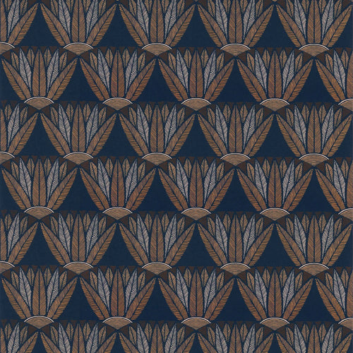 Castalia wallpaper by Casamance in Marine/Terracotta - metallic design