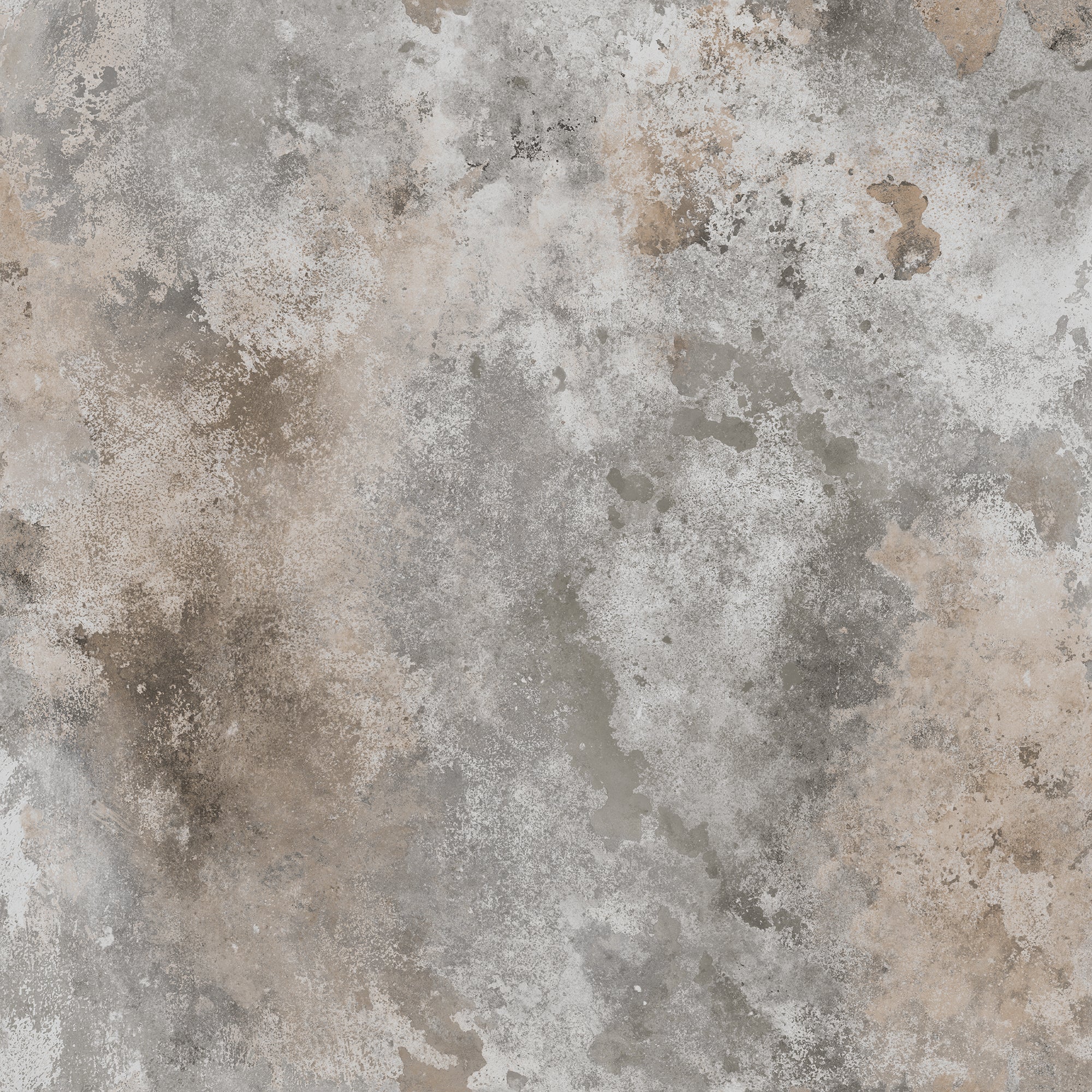 Rost wallpaper by Sandberg, flat swatch of a weathered concrete plaster effect in grey with rust and beige patina