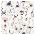 Lo wallpaper by Sandberg, flat swatch of pink, blue and red watercolour wildflowers on white