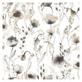 Lo wallpaper by Sandberg, flat swatch of sepia and grey watercolour wildflowers on white