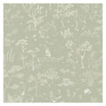 Hollie wallpaper by Sandberg in sage green, woodland toile of deer, owls, rabbits and trees, flat swatch
