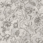 Linda wallpaper by Sandberg, flat swatch of magnolias, peonies and trailing branches in tonal grey on off-white