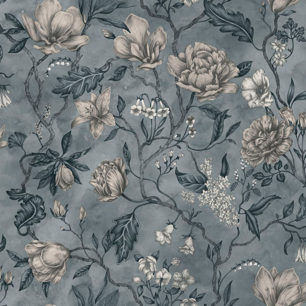 Linda Misty Blue wallpaper by Sandberg – floral design
