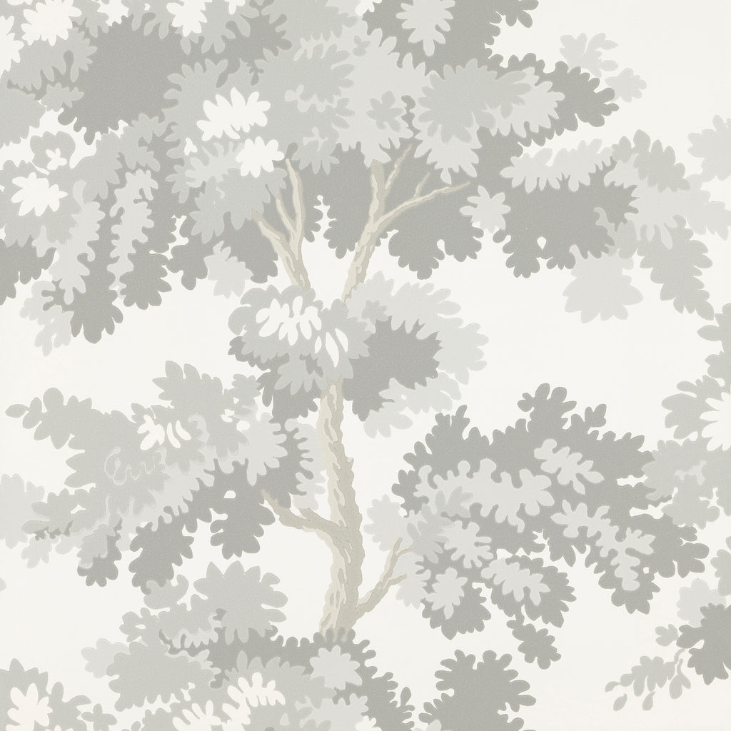 Raphael wallpaper by Sandberg, flat swatch of the grey oak-tree print on a white ground
